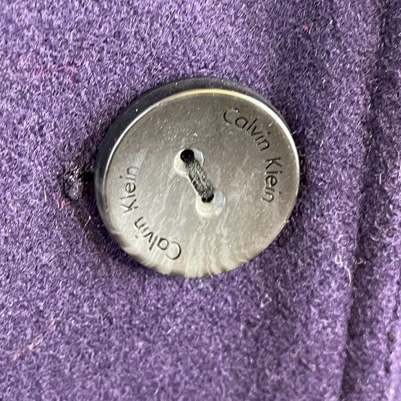 Calvin Klein Career Feminine WOOL Blend Coat Size 14 Purple Plum Pleated Long - Picture 3 of 16